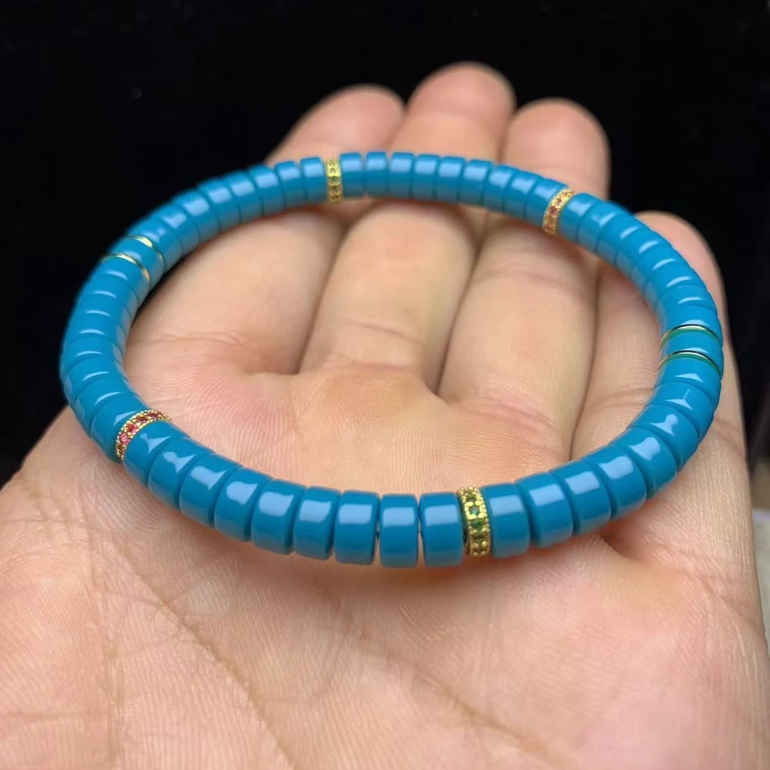 【非凡优品文玩】湖北原矿原石时尚百搭手工DIY6mm魔鬼蓝药片手串