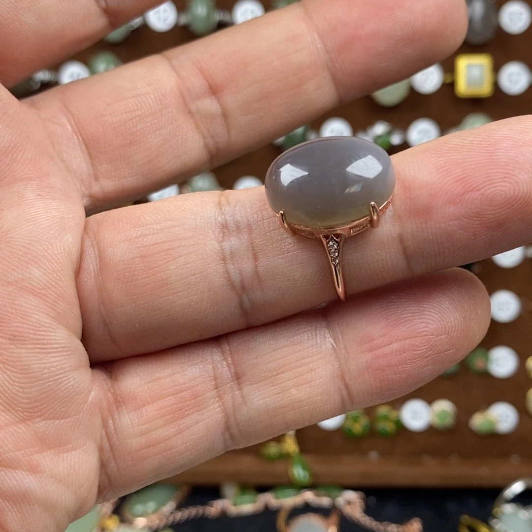 和田玉（青白玉）戒指银S925镀金镶嵌