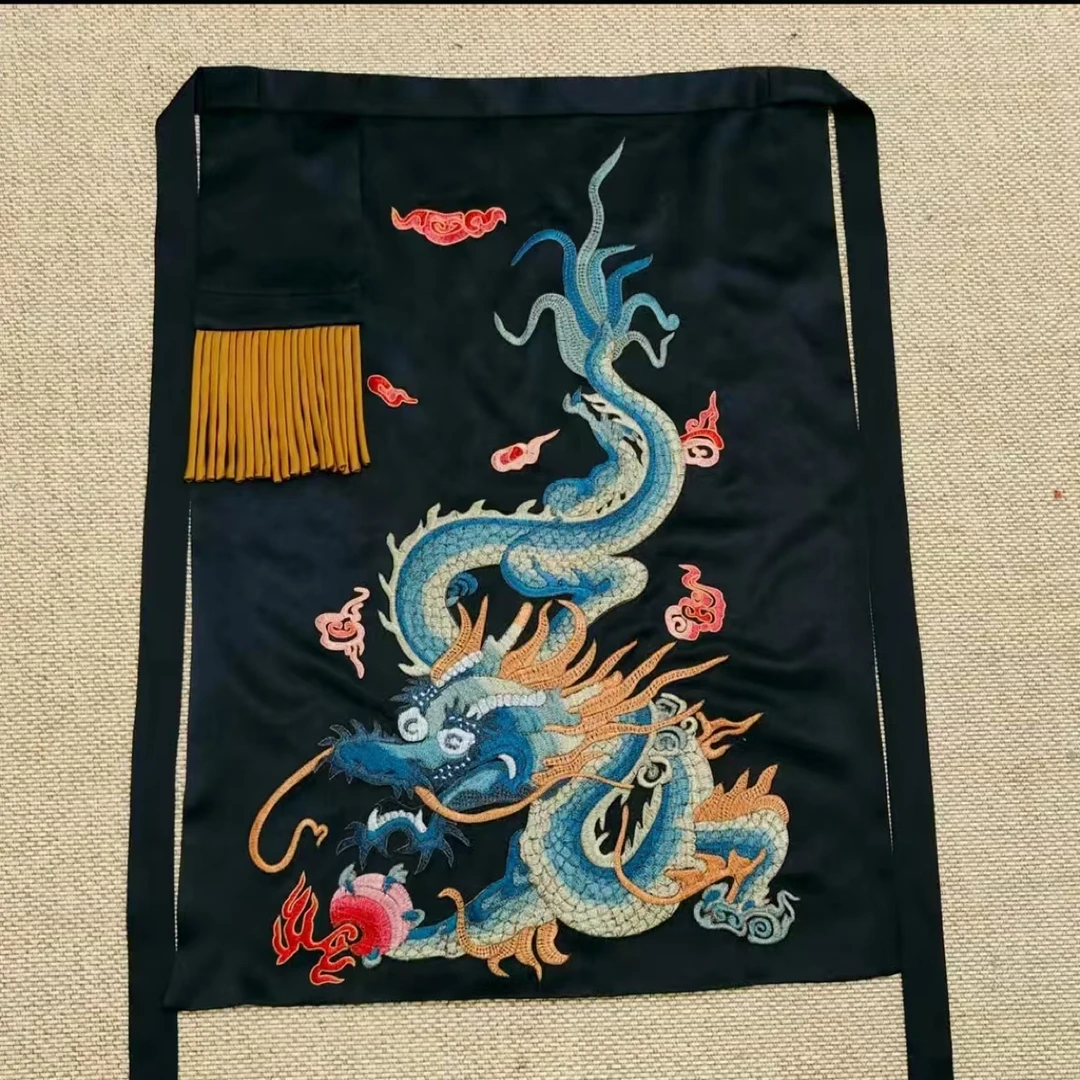 （LZ009-3）凤徕兮私人定制黑色光板底渐变蓝龙刺绣流苏腰封
