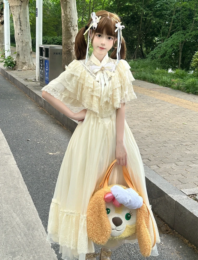 丁柒柒Lolita在逃公主裙自带鱼骨优雅宫廷风古着vintage