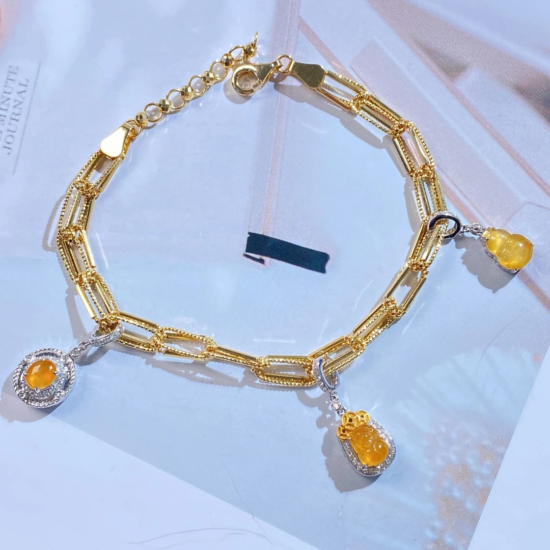 点石甄选18K金镶嵌素金手链搭配小滴溜（图中小滴溜仅搭配展示）