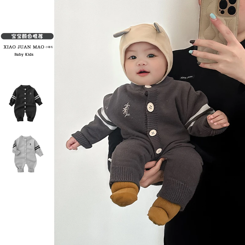 T25C111春装新款衣服针织男宝女宝基础百搭休闲椰树连体衣外出服