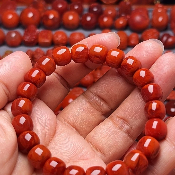 南红玛瑙未镶嵌配饰火焰纹老型手串9.7mm