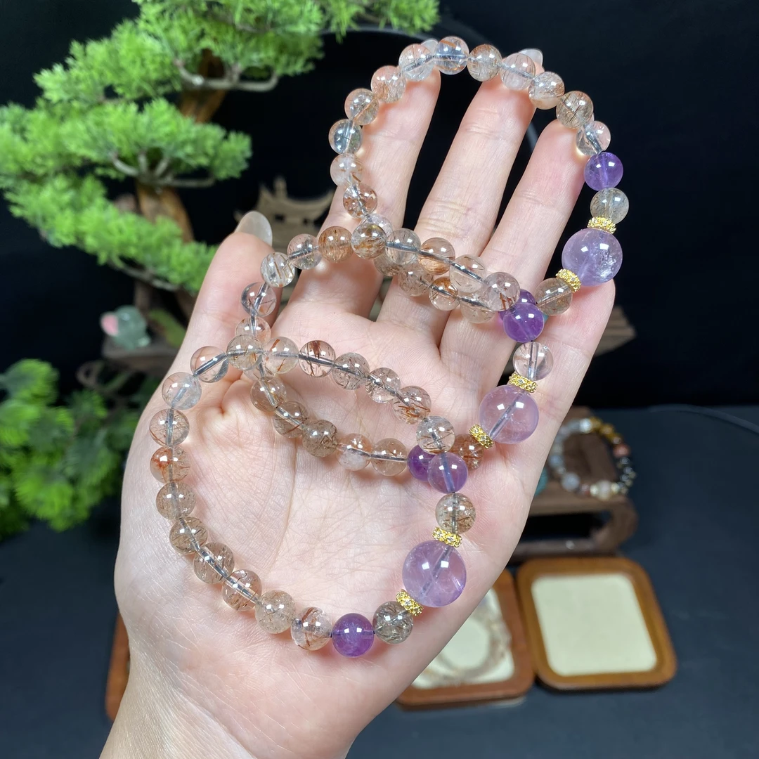 【黑金超七8m+手串】A544搭配紫水晶路路通精美百搭多样性发一