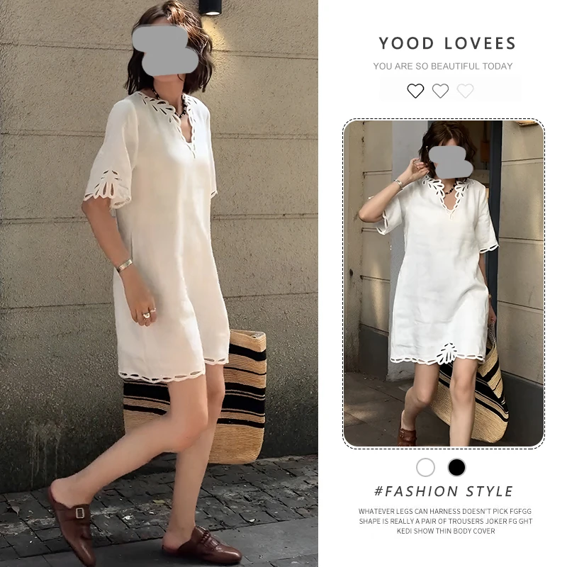 韩系简约高级感休闲白色连衣裙女夏季设计感宽松气质减龄镂空短裙
