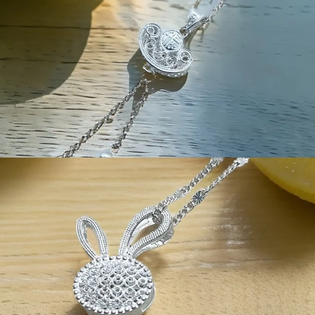 坠链均足银 四宝银饰足银元宝月兔坠链轻奢时尚百搭简约灵动甜美