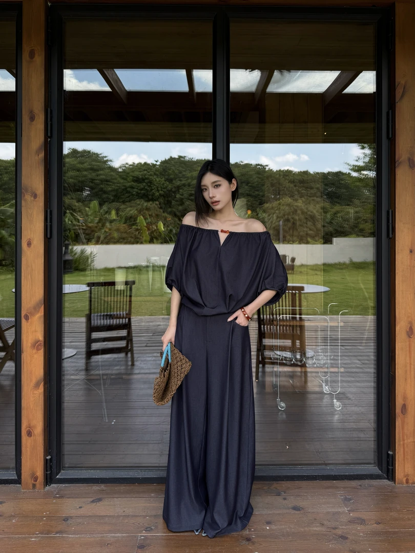 【现货】正反两穿定制亚克力珠子短袖上衣＋阔腿裤 Y8132