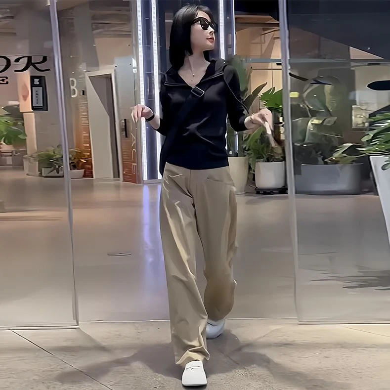 洋气休闲套装女2025春秋新款显瘦减龄一整套时尚上衣直筒裤两件套