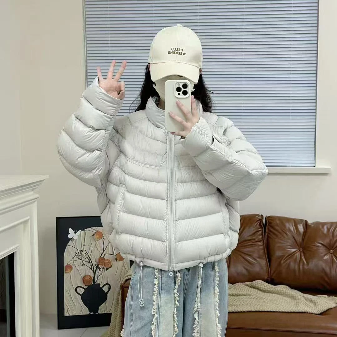 【现货】泡芙排骨羽绒服女短款2025冬新款白鸭绒宽松立领外套小个子