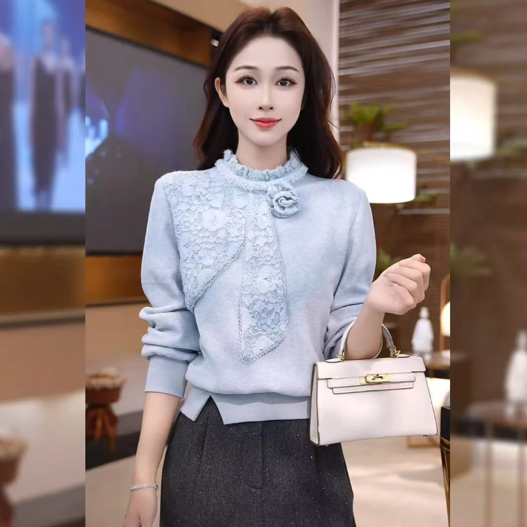 【林雪雪】绒蓝纪事秋冬新款时尚百搭遮肉显瘦蓝色针织衫2512918