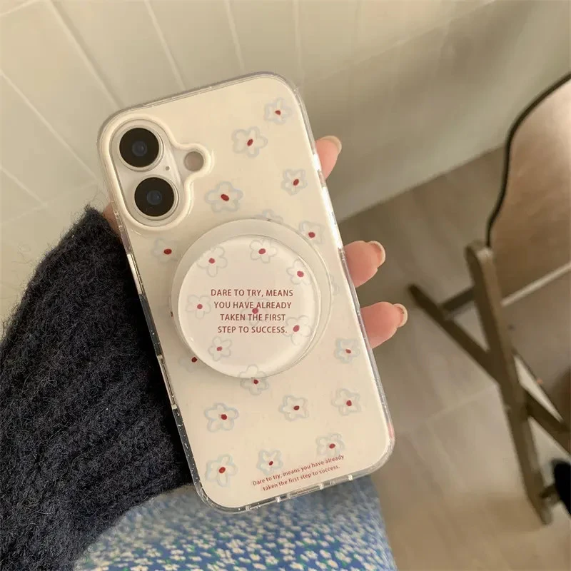 韩系ins蓝色花朵磁吸支架适用iphone16Promax苹果15手机壳13/14女