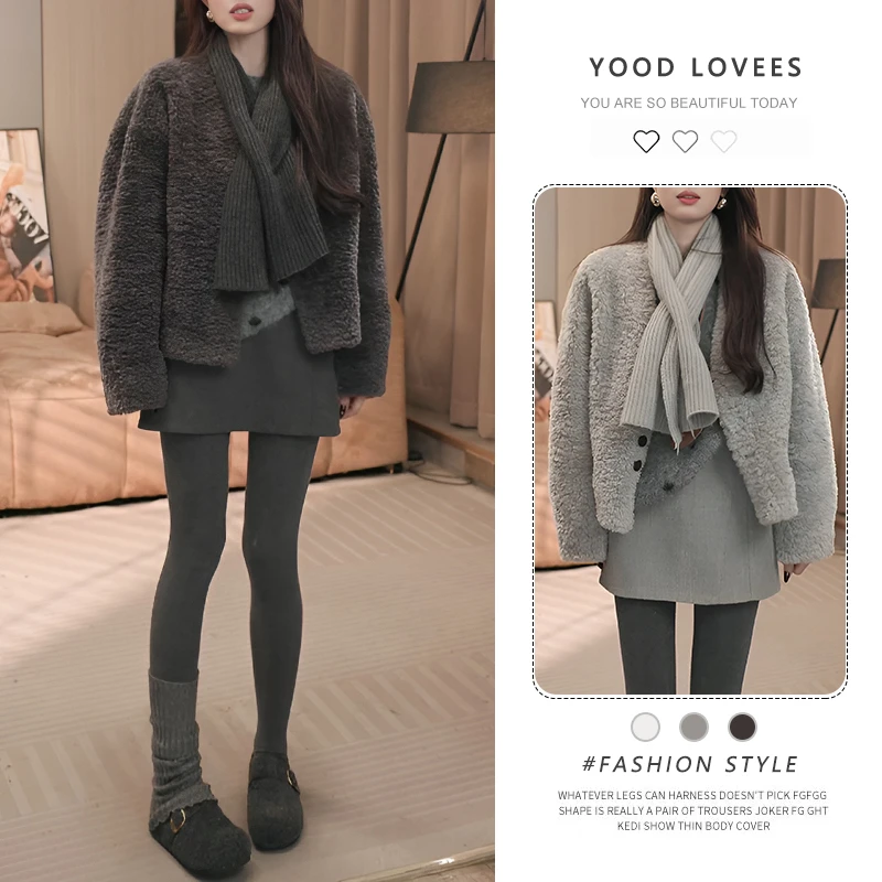 设计感时尚皮毛一体短款外套女2025冬新款小个子洋气百搭V领上衣