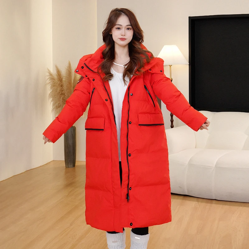 女士中长款羽绒服2025年新款冬季保暖宽松过膝女款休闲鸭绒外套