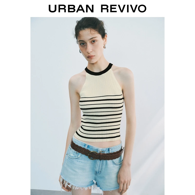 UR2025秋季新款女装学院风休闲撞色条纹针织背心UYY950060+