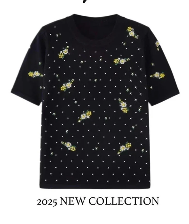 【宠粉福利】欧韩时尚夏季新款圆领小蜜蜂提花针织休闲短袖上衣女