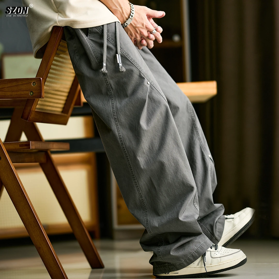 2025新款男款夏季美式纯棉拼接休闲裤爆款宽松薄款户外登山冲锋裤