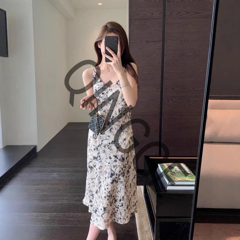 25527泽黛佳伊髙级感印花裙吊带裙慵懒显瘦长裙女连衣裙