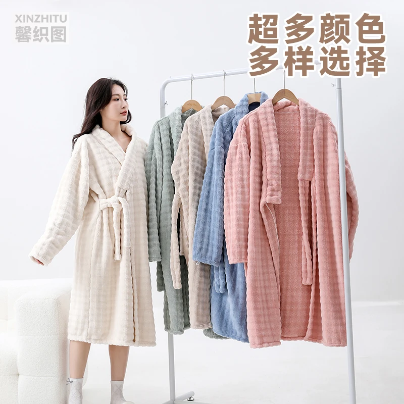 馨织图-居家猫猫绒浴袍加厚珊瑚绒绵软亲肤保暖居家浴袍-AR
