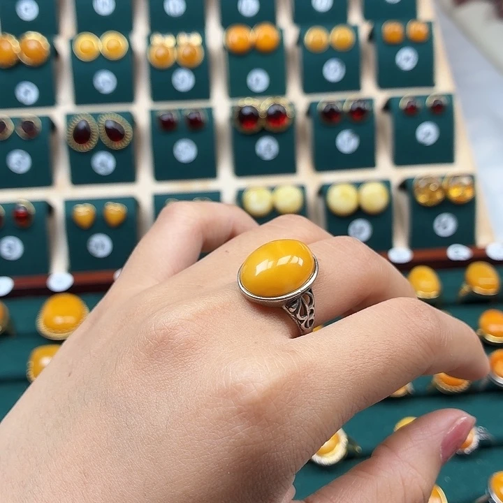 琥珀银S925镶嵌戒指