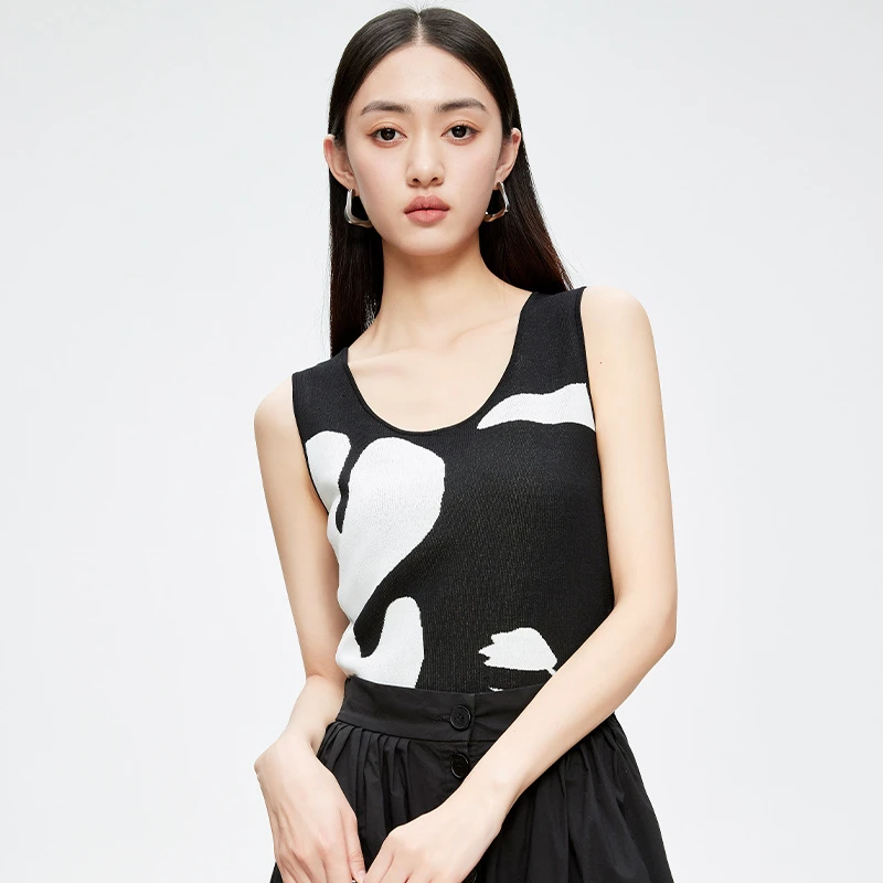 黑白撞色无袖针织衫吊带背心女152M0034