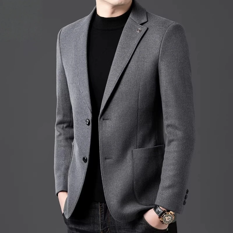 BALEYSWO男士加厚西装外套羊毛单西冬季男高档休闲加厚呢大衣外套