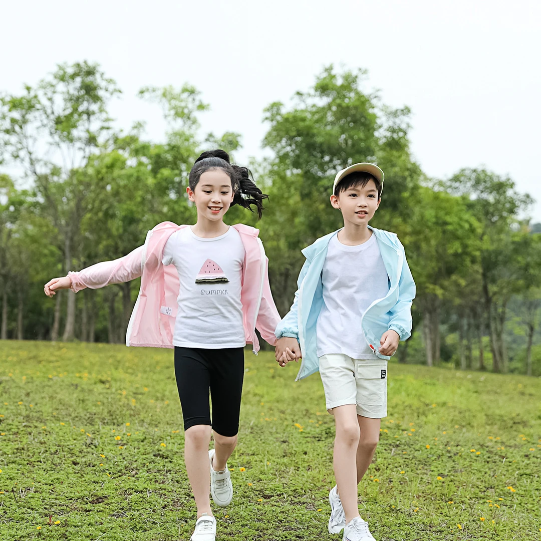 夏季新款儿童防晒衣男孩女孩连帽长袖外套皮肤衣冰丝速干户外夹D
