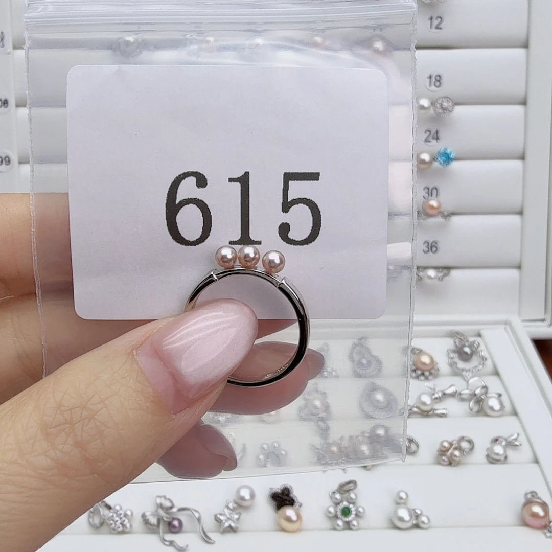 小***头淡水珍珠戒指银S925镶嵌615