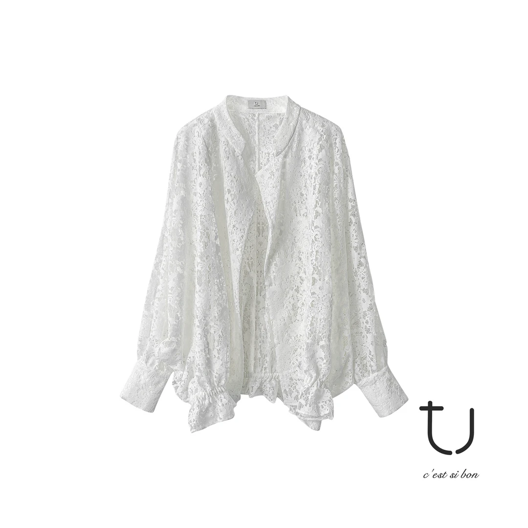 TU女装 时光梦屿 法式复古风蕾丝宽松短外套2025秋季新款气质开衫