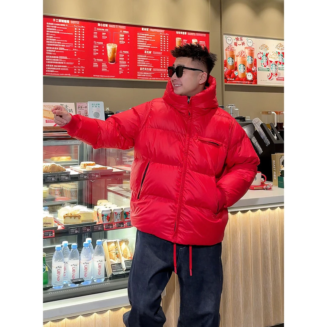 【语乐】YL-701冬季加厚保暖立领带帽羽绒服白鸭绒宽松休闲面包服