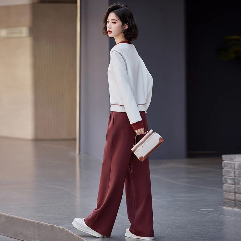 休闲运动套装撞色美式卫衣2025年女秋季高腰阔腿裤时尚两件套爆款