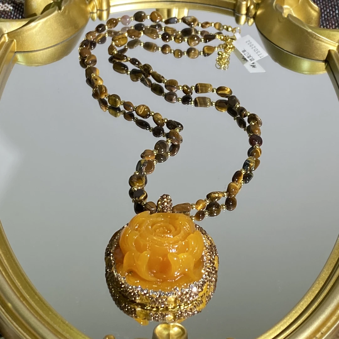 铜合金项链 TTSD 黄色精雕牡丹花气质轻奢毛衣链 2002