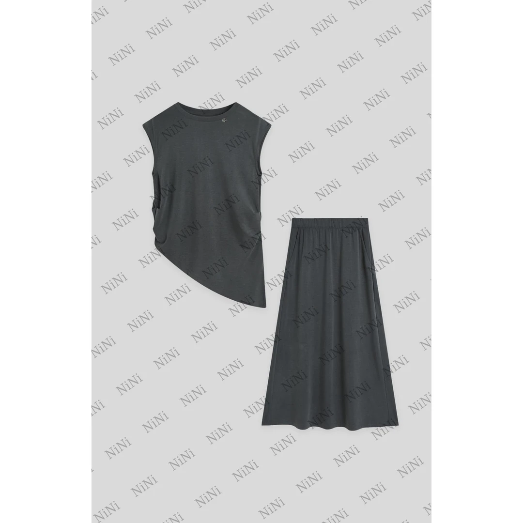 不规则短袖2025新款垂感半身裙套装895251Z519