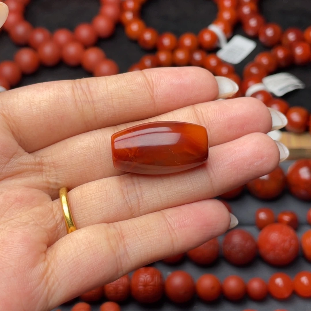 南红玛瑙未镶嵌手串Y14.6mm牛血火焰桶珠