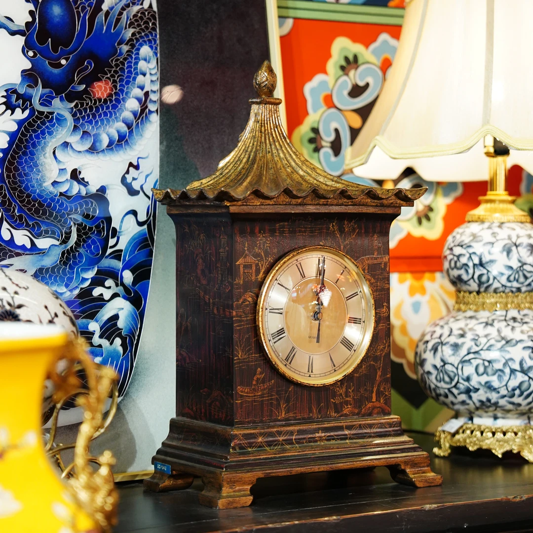 【本尼家】YS131法式中国风手绘山水图案装饰座钟