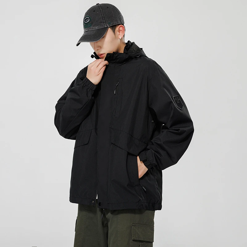 2024新款春秋季男士冲锋衣运动户外纯色登山服防风衣夹克男外套