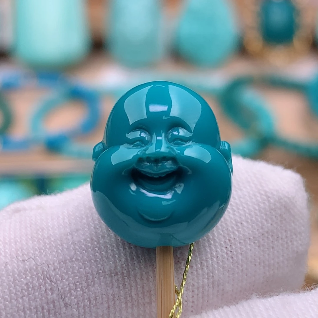 绿松石珠宝奇石未镶嵌弥勒佛首