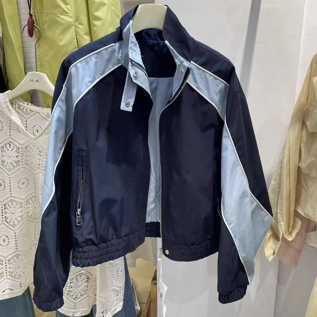胖妹妹欧货2025秋季新款宽松休闲时尚撞色拼接连帽冲锋衣夹克外套