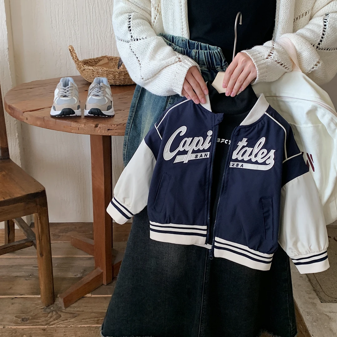 MY3709儿童春款韩版拼色棒球服外套男童时尚洋气休闲上衣外穿潮