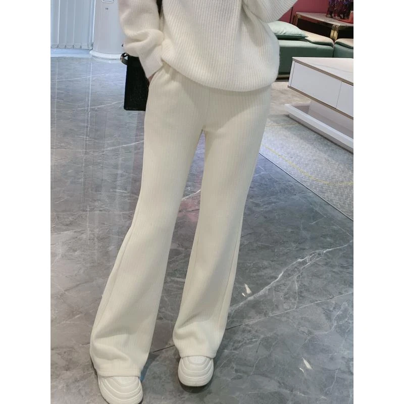 Y【温暖捷径】加绒条纹微喇休闲裤7250