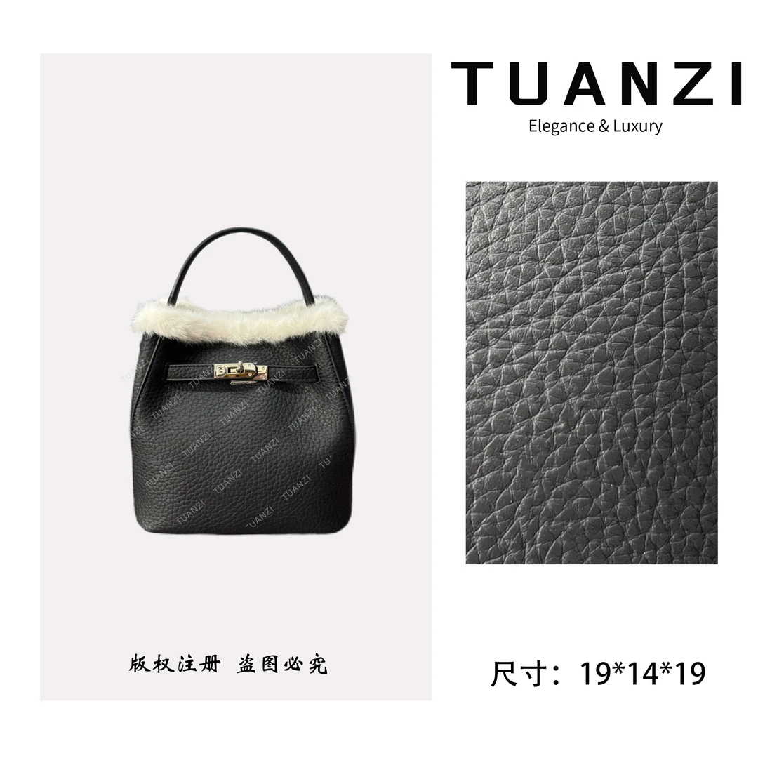 TUANZI『高端玩家』秋冬新款19cm小众设计水桶包 SD-5812-2-羊绒黑