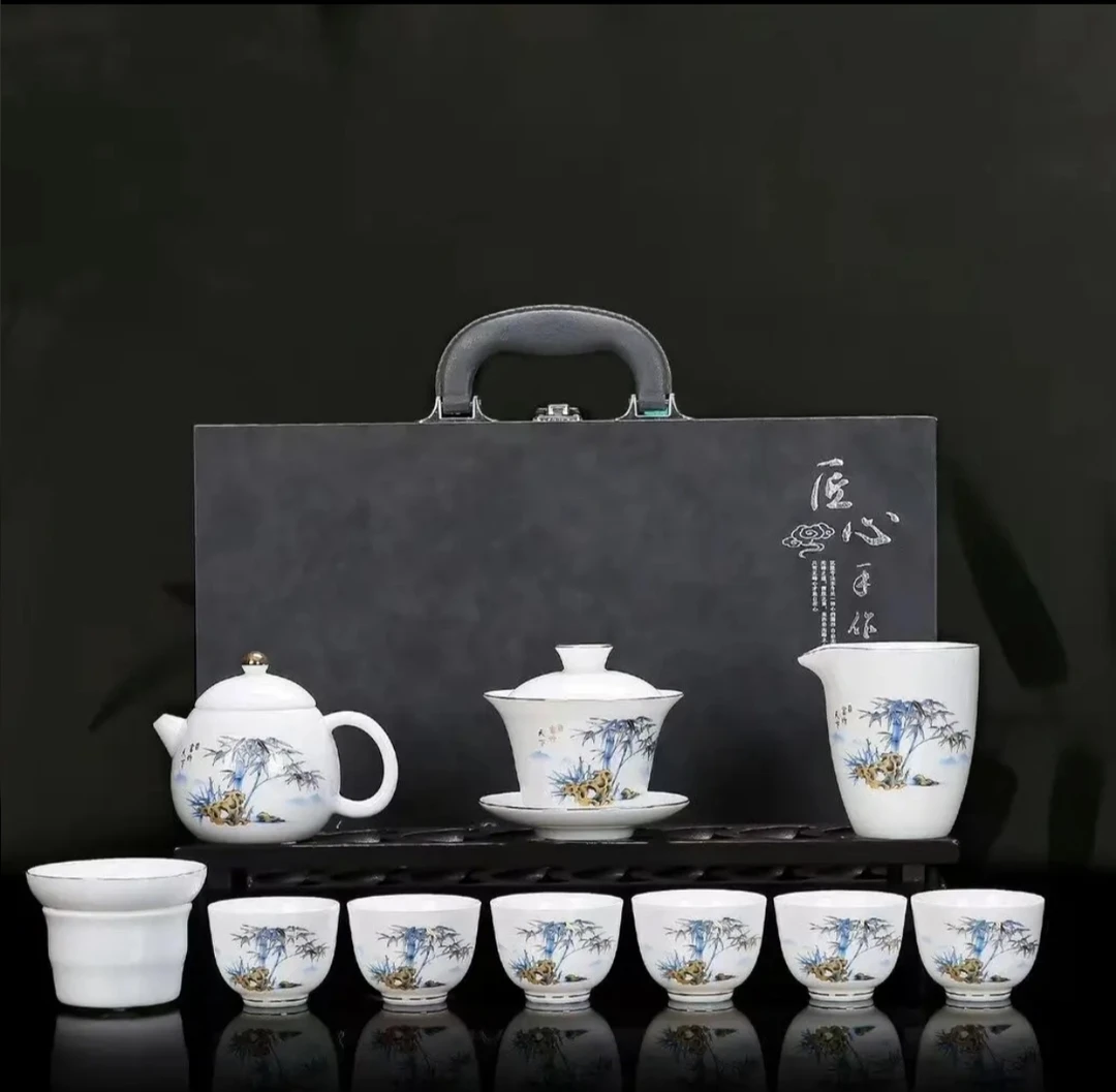 A-139(礼盒装)羊脂玉龙蛋壶富足天下十一件套功夫茶具套装