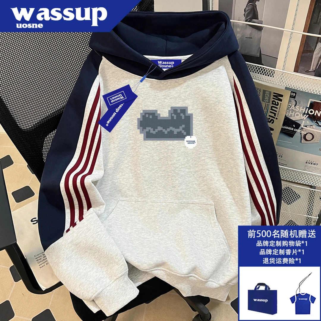 美式潮牌插肩连帽卫衣男2025秋冬新款ins网红洋气撞色拼接上衣服