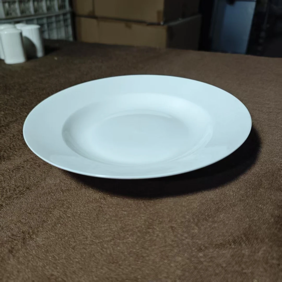 A228②】8英寸汤盘草帽盘4只纯白唐山骨瓷家用餐具餐盘白瓷陶瓷