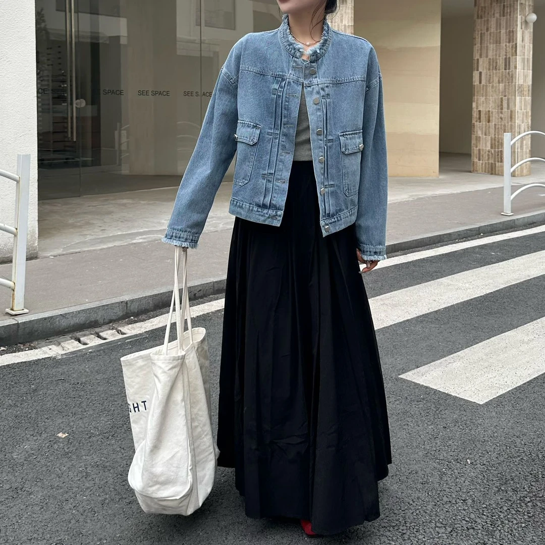 春季新款牛仔圆领流苏简约百搭短外套上衣【栀子花】