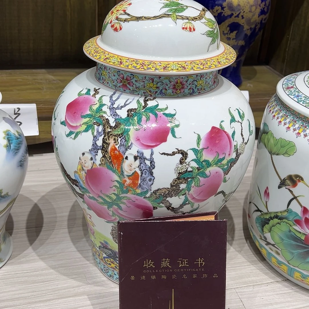 摆件陶47cm桃子将军罐