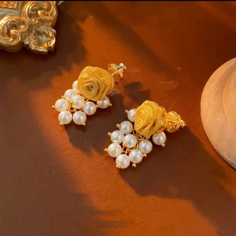 925银耳饰 S925银针【日韩风】网纱玫瑰流苏耳饰8502