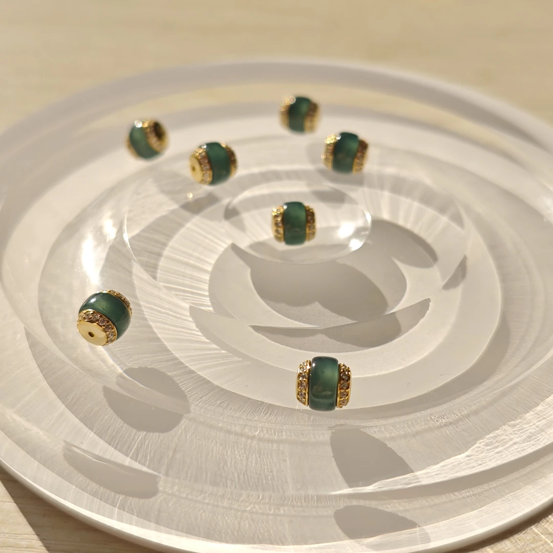 【马老师】约7mm天然A货翡翠蓝水S925银汉堡珠单珠多样性发一