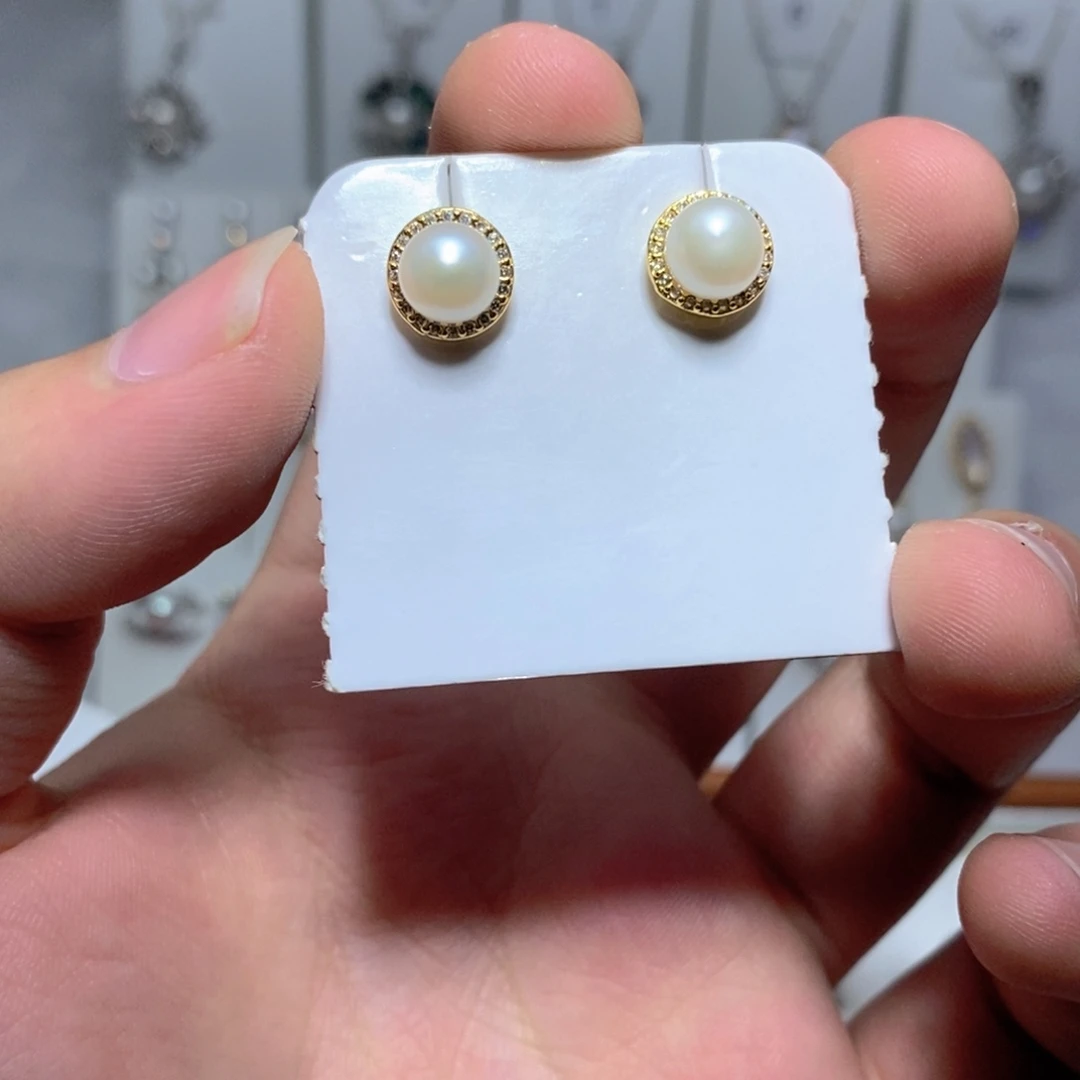 银S925镶嵌淡水珍珠耳饰