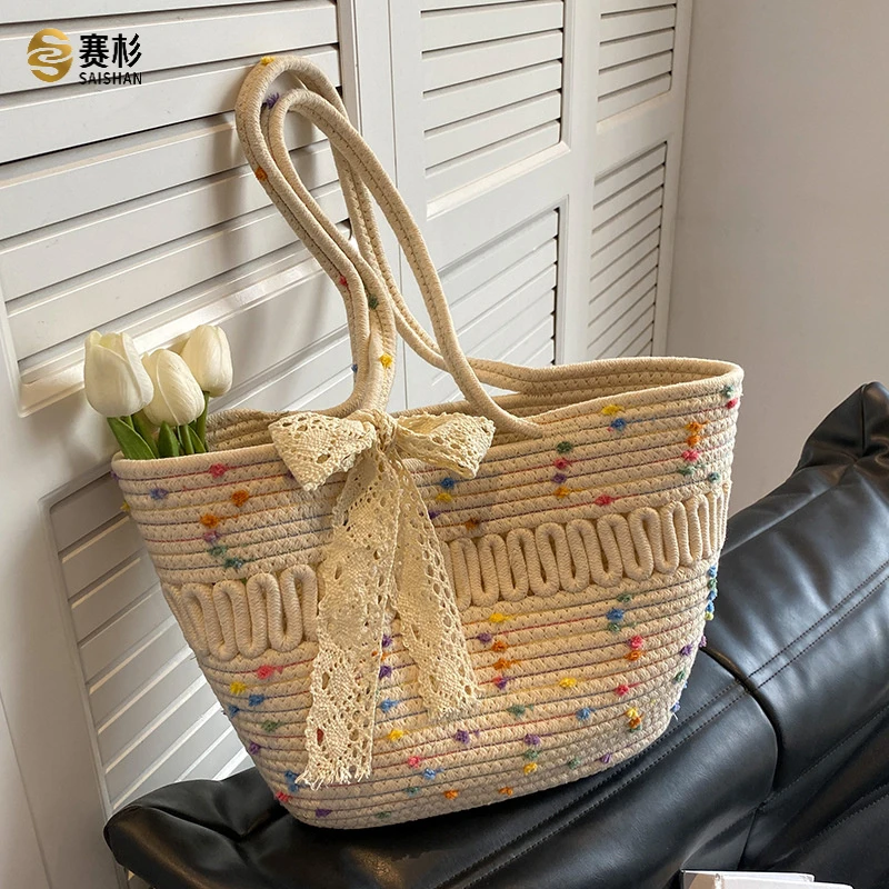 大容量沙滩包包2024时尚百搭通勤托特包小众编织手提洋气单肩大包