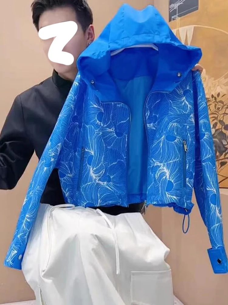 2025年独特漂亮初春外套欧货爆款超好看时尚小香风蓝色连帽夹克女